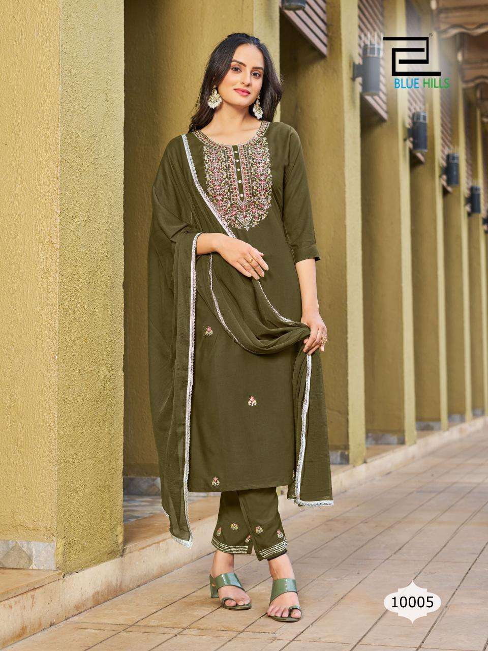 JANNAT RAYON 14 KG ZARI WITH MULTI COLOR THREAD WORK KURTI WITH PANT AND NAZMIN DUPATTA BY BLUE HILLS BRAND 1005